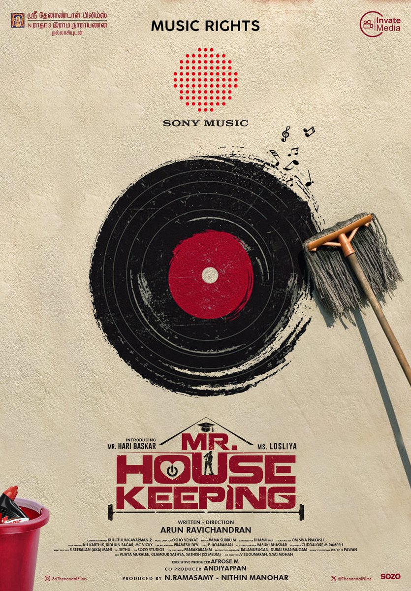 S2Media (@s2mediaoffl) on Twitter photo .<a href="/SonyMusicSouth/">Sony Music South India</a> makes a clean sweep by bagging the music rights for #MrHousekeeping! 🎵🧹
#Mrhousekeeping #SriThenandalFilms #TSL #InvateMedia #HariBaskar #Losliya
Written & Directed by:
#ArunRavichandran
<a href="/ThenandalFilms/">Thenandal Films</a> <a href="/invatemedia/">InvateMedia</a> <a href="/MuraliRamasamy4/">THENANDAL RAMASAMY</a> #NithinManohar .<a href="/SonyMusicSouth/">Sony Music South India</a> makes a clean sweep by bagging the music rights for #MrHousekeeping! 🎵🧹
#Mrhousekeeping #SriThenandalFilms #TSL #InvateMedia #HariBaskar #Losliya
Written & Directed by:
#ArunRavichandran
<a href="/ThenandalFilms/">Thenandal Films</a> <a href="/invatemedia/">InvateMedia</a> <a href="/MuraliRamasamy4/">THENANDAL RAMASAMY</a> #NithinManohar