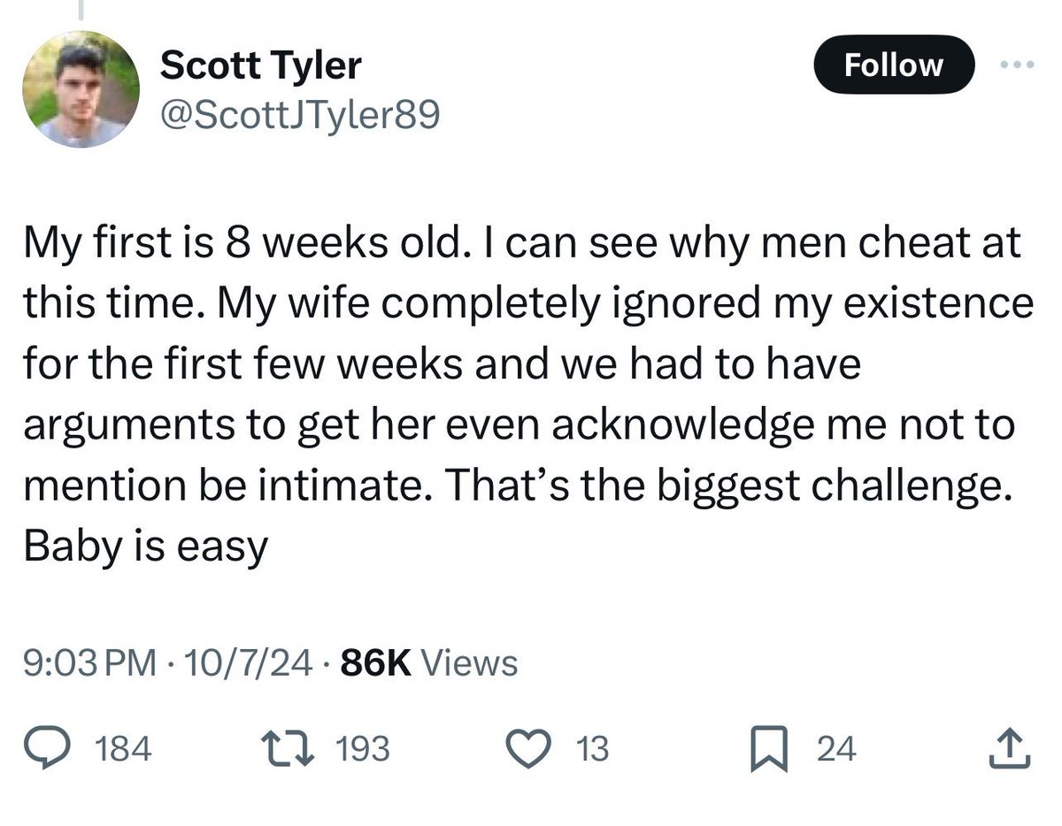 She's been busy you selfish, self-absorbed pr*ck, and probably didn't expect to be dealing with an attention seeking adult baby and an 8 week old simultaneously.