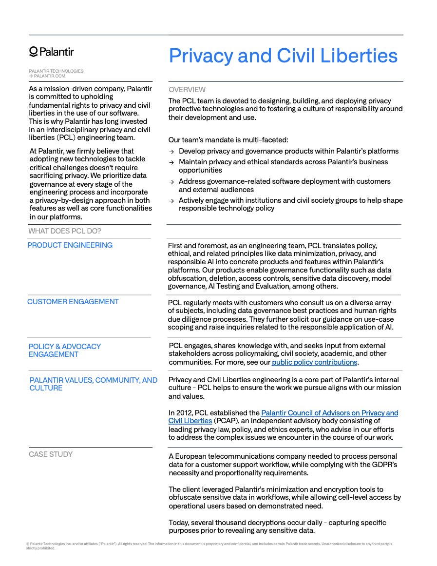 PalantirPrivacy's tweet image. Privacy and Civil Liberties (PCL) engineering is a core part of #Palantir and its mission - learn more about the team and the products we build across privacy, governance, and responsible AI domains