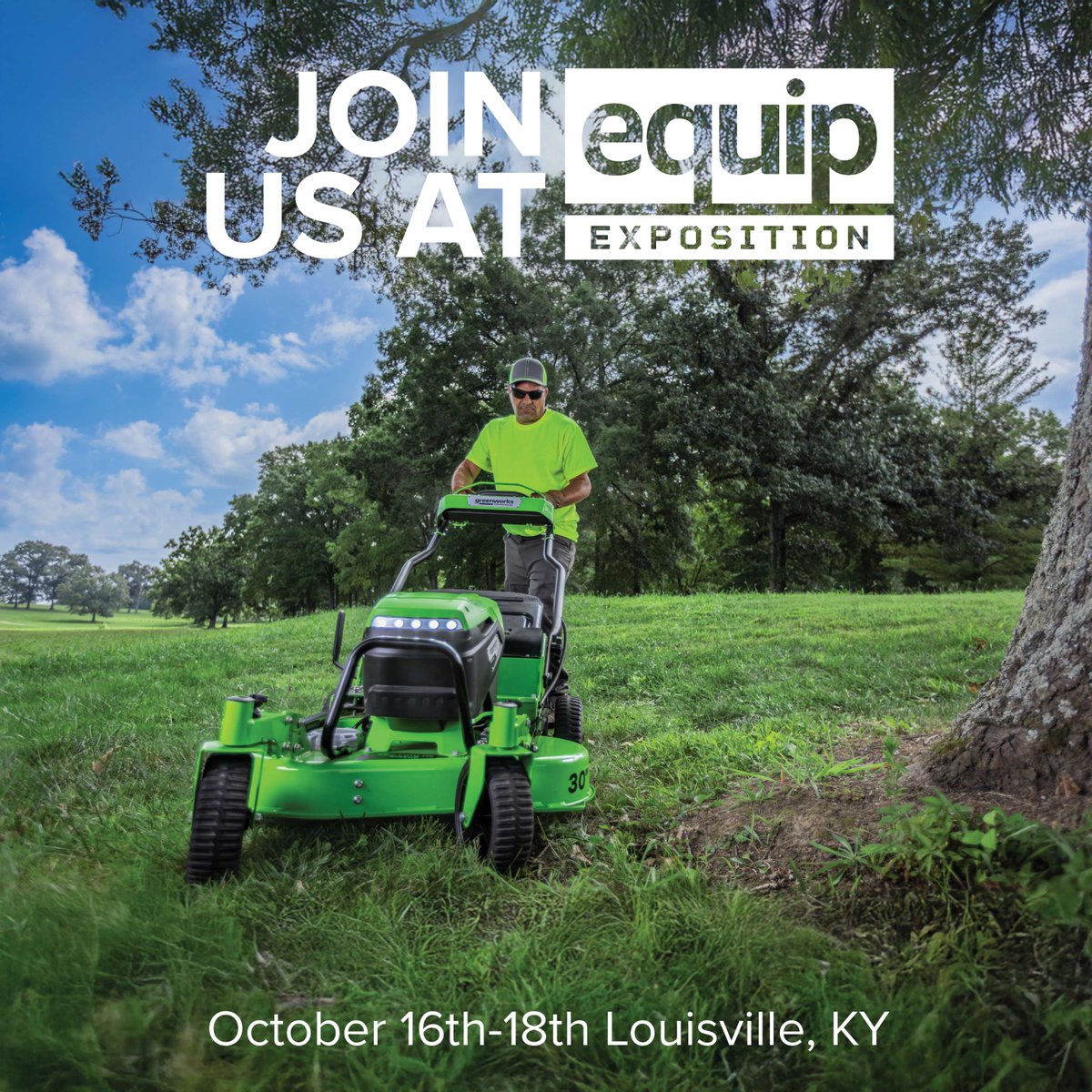 We are only ONE week away from this year's Equip Exposition! 🔋

When: October 16th-18th
Where: Kentucky Expo Center - Louisville, KY
Booths: #3182 &amp; #8120

#EquipExpo #EquipExposition #EquipExposition2023 #OPEI #GreenworksCommercial