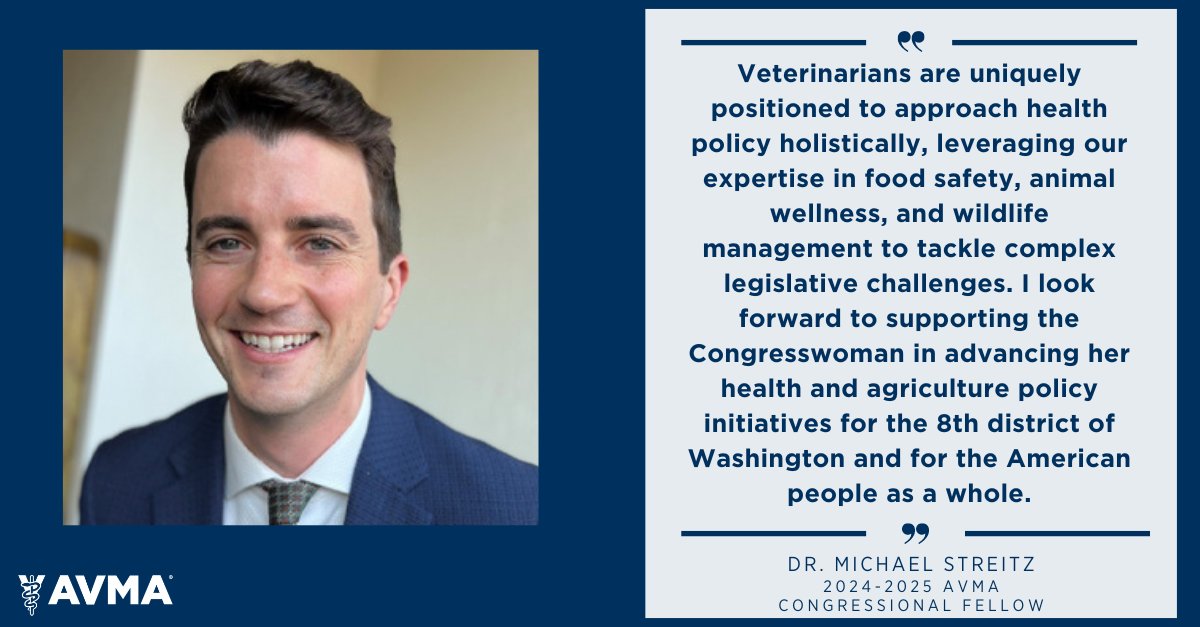 ICYMI: Dr. Michael Streitz of Minnesota will spend his AVMA congressional fellowship with U.S. Congresswoman Kim Schrier’s office. bit.ly/3TWnNTu