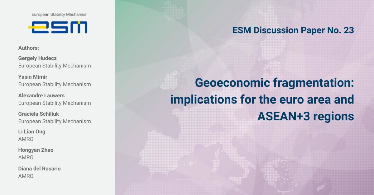 ESM_Press's tweet photo. ⚠️📈 Geopolitical risks & geoeconomic fragmentation are on the rise.
In the latest ESM Discussion paper, we take a closer look at the implications of geoeconomic fragmentation for the ASEAN+3 & euro area regions from a RFA viewpoint.
Read more: https://t.co/aEWKpxi50T
#ESMDP https://t.co/pXAh3SmMBB