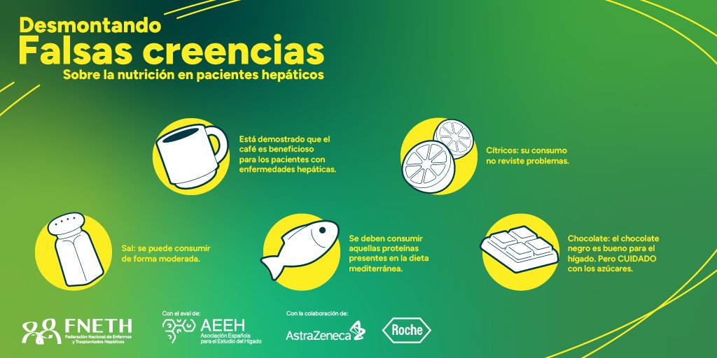 fehigado's tweet photo. 👉 Seguro que como paciente con una enfermedad de hígado te han dicho que puedes comer una cosa u otras, que esto es mejor o es peor para tu estado, etc. 

👉 Entonces nos vemos en la obligación de desmentir algunas creencias alrededor de esto

#YoCuidoMiHigado #CuidaTuHigado https://t.co/7CIQ3a7224