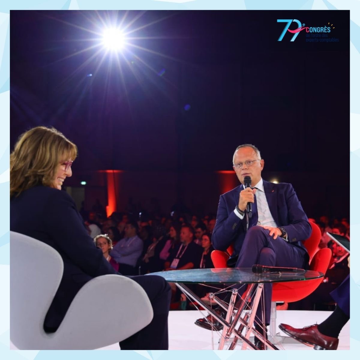 [🔴 #CongrèsOEC] Nous sommes en présence d’<a href="/EPhilippe_LH/">Edouard Philippe</a>, ancien premier ministre, maire du Havre. 

👉 Interview croisée avec <a href="/C_DeSaintMichel/">Cécile De Saint Michel</a> sur les enjeux de la profession autour de la facture électronique, la data et la durabilité.