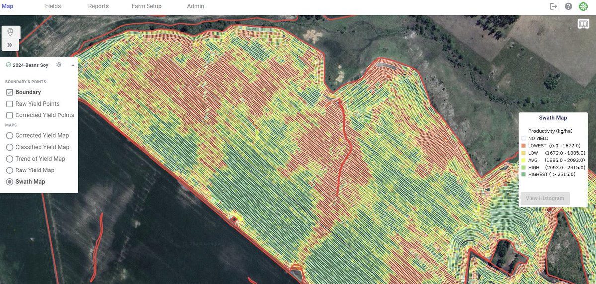 Impressive looking swath map for 80 ha of soybeans harvested in Uruguay with the FarmTRX Yield Monitor Plus+. Thanks to the team at <a href="/TecnosemA_/">Tecnosem Argentina</a> and farmer Mario Geymonat for sharing!