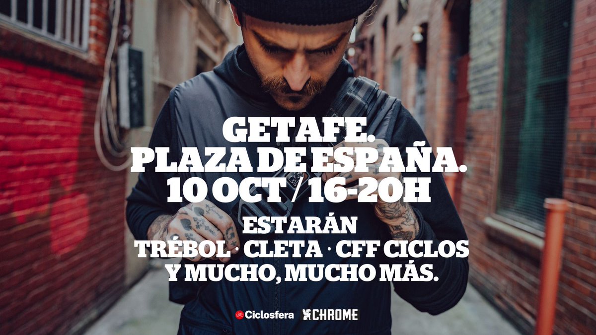 🚲 ¿Eres BICIMENSAJERX? ¡Felicidades!
💪 Hoy es tu Día Internacional
❤️ Lo celebramos mañana 10-OCT (16-20h) en Pl. España (Getafe)
👉 Feria de Micromovilidad con <a href="/trebol_ecomensa/">Trébol ecomensajeros</a> <a href="/cletaapp/">cleta</a> CFF y mucho más
🙃 Si eres Bicimensajerx pásate a tomar algo y puedes llevarte una Chrome!