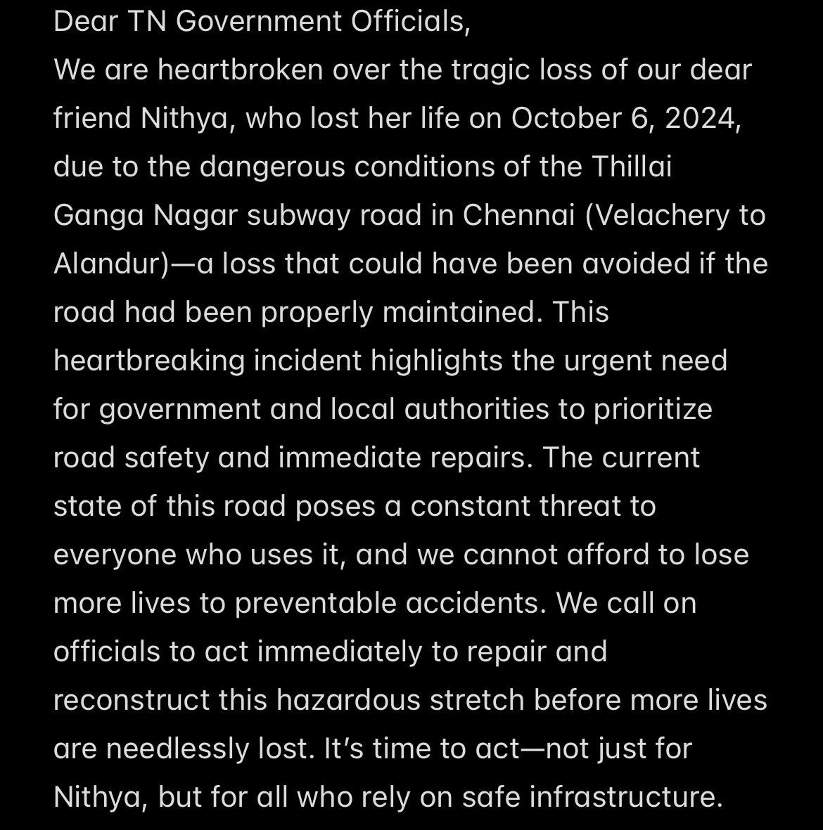 georgepetersun's tweet photo. For your kind attention @thamoanbarasan @mkstalin @Udhaystalin @PriyarajanDMK 

https://t.co/0rLprUA4r1

#RebuildTheRoad #JusticeForNithya #SaferRoads #EndRoadHazards #ChennaiCorporation #TNGovt https://t.co/vk8PBUuhsv