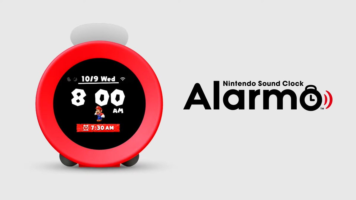 Wario64's tweet photo. Nintendo announces Alarmo, a sound alarm clock (English trailer added): https://t.co/bs8xBCgxzi

Available for early access purchase to paid Switch Online members today on My Nintendo Store and at NY Store ($99.99) https://t.co/pG1eCPQsB6 https://t.co/9NG5pNtbzG