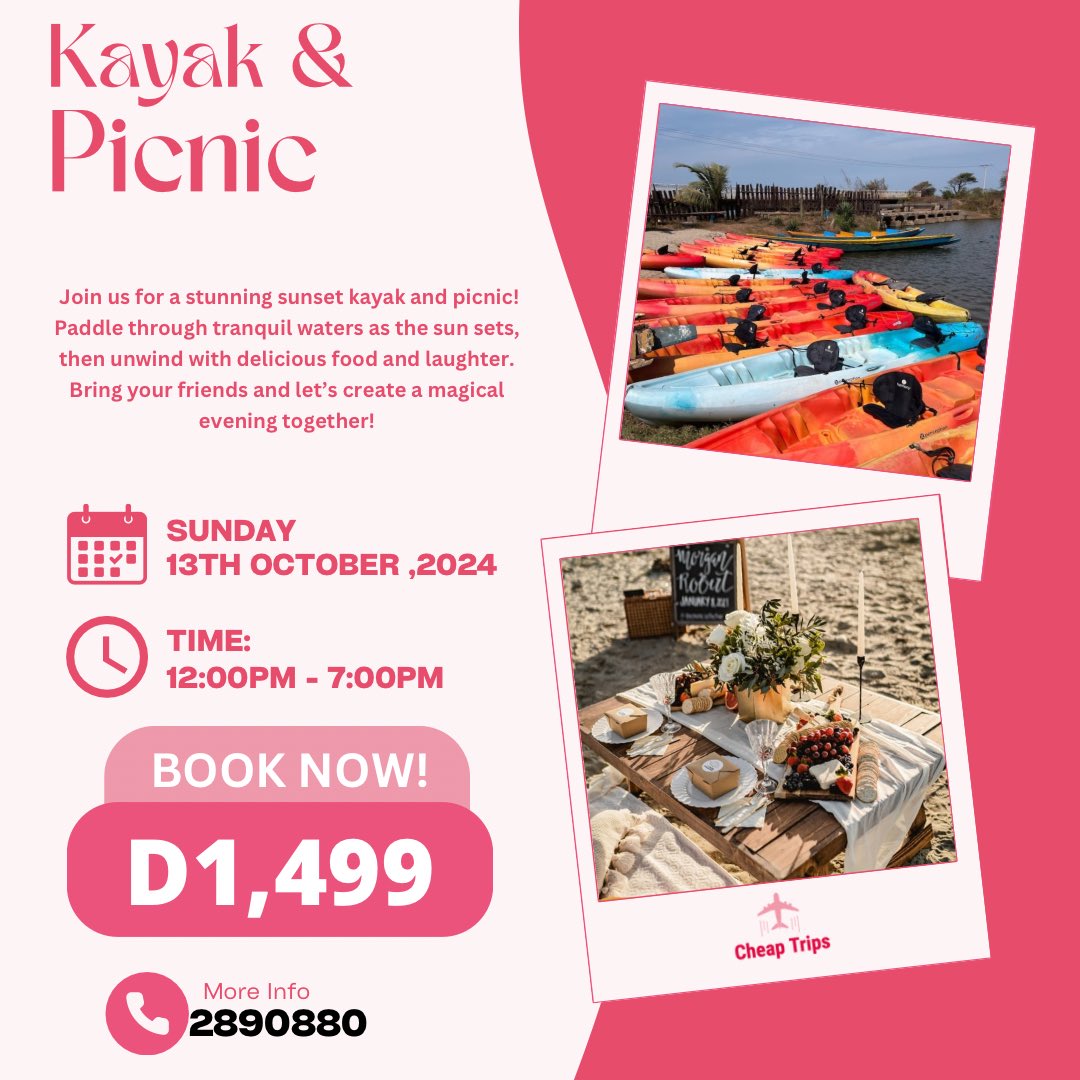 Join us this weekend for a stunning sunset kayak and picnic! Paddle through tranquil waters as the sun sets, then unwind with delicious food and laughter. Bring your friends for a magical evening! 🌅🛶