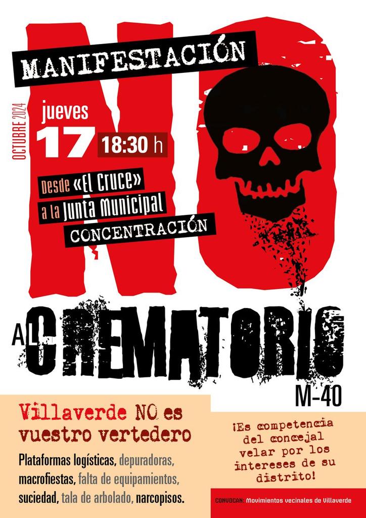 Las vecinas y vecinos de #Villaverde no vamos a parar
#NoAlCrematorioM40
La licencia otorgada por <a href="/MADRID/">Ayuntamiento Madrid</a> no cumple su propia ordenanza municipal 
La sentencia no dice que se otorgue sino que se justifique