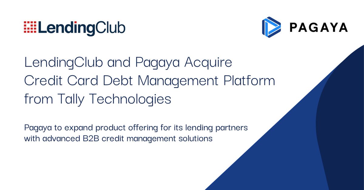 Proud to join <a href="/LendingClub/">LendingClub</a> in acquiring the intellectual property of credit management company <a href="/meettally/">Tally</a>. With this transaction, $PGY adds Tally’s B2B credit management solution to our product suite for 31 lending partners to leverage.

Learn more here: investor.pagaya.com/news-releases/…