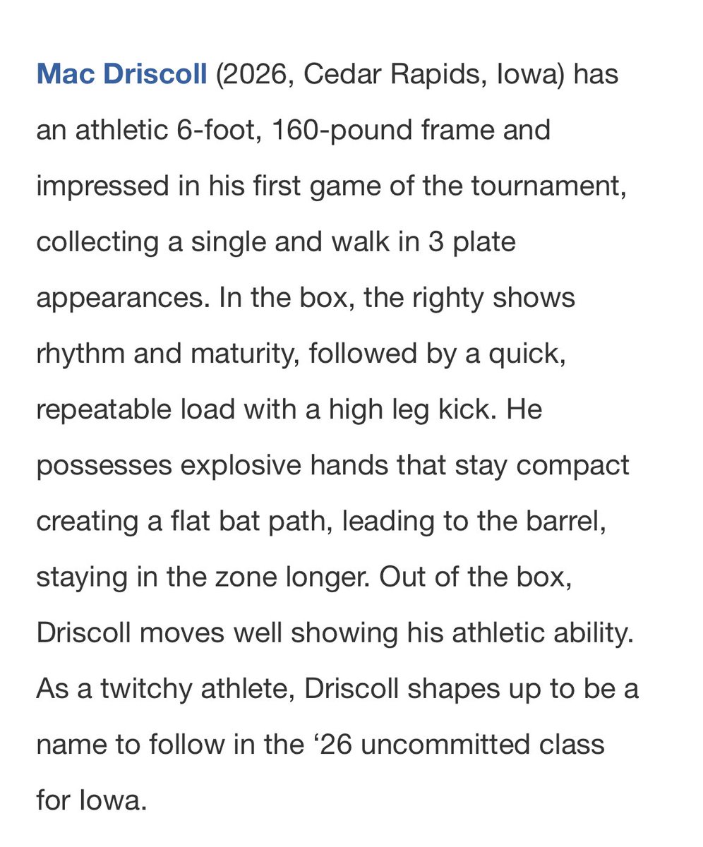Thanks for the write up!  <a href="/IowaPG/">Perfect Game Iowa</a> <a href="/PG_Uncommitted/">PG_Uncommitted</a>