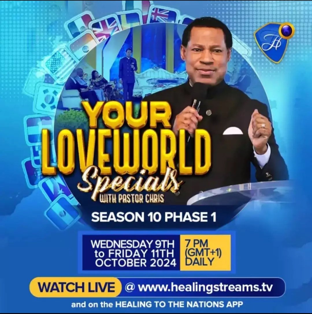 The latest season of the Loveworld Specials with Pastor Chris is starting today through Friday, 7pm GMT+1 each day. 
Your Loveworld Season 10, Phase 1. Get everyone on board to participate!