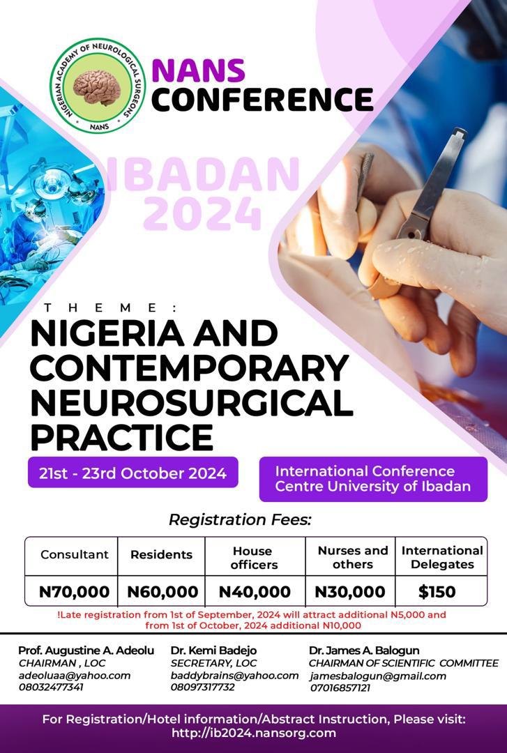 Ibadan, here we come 💃💃💃💃💃. Young African Neurosurgeons, here's another opportunity to get the Jeff Ntalaja Scholarship. Register today for the NANS Congress💪💪💪💪. It promises to be🔥🔥🔥🔥🔥