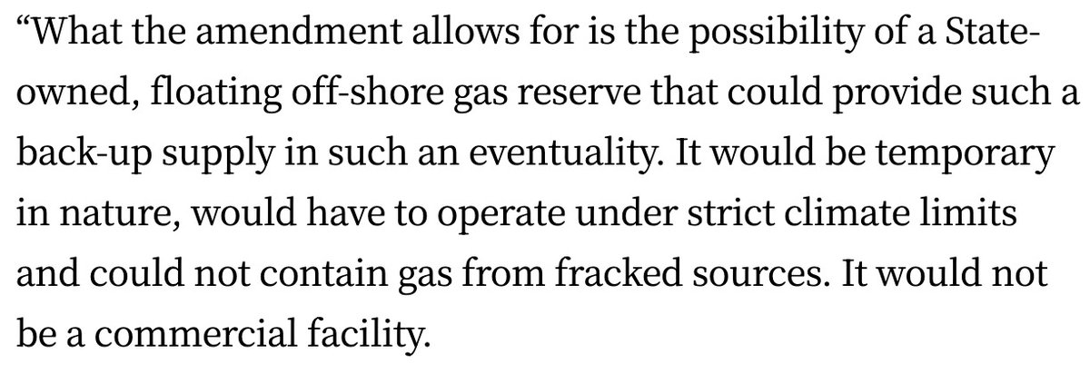 This statement from <a href="/greenparty_ie/">Green Party Ireland</a> is factually wrong. The Bill explicitly includes "a terminal used for the liquefaction of natural gas or the importation, offloading and re-gasification of liquefied natural gas" with no caveats on fracked gas or temporary/commercial operation.