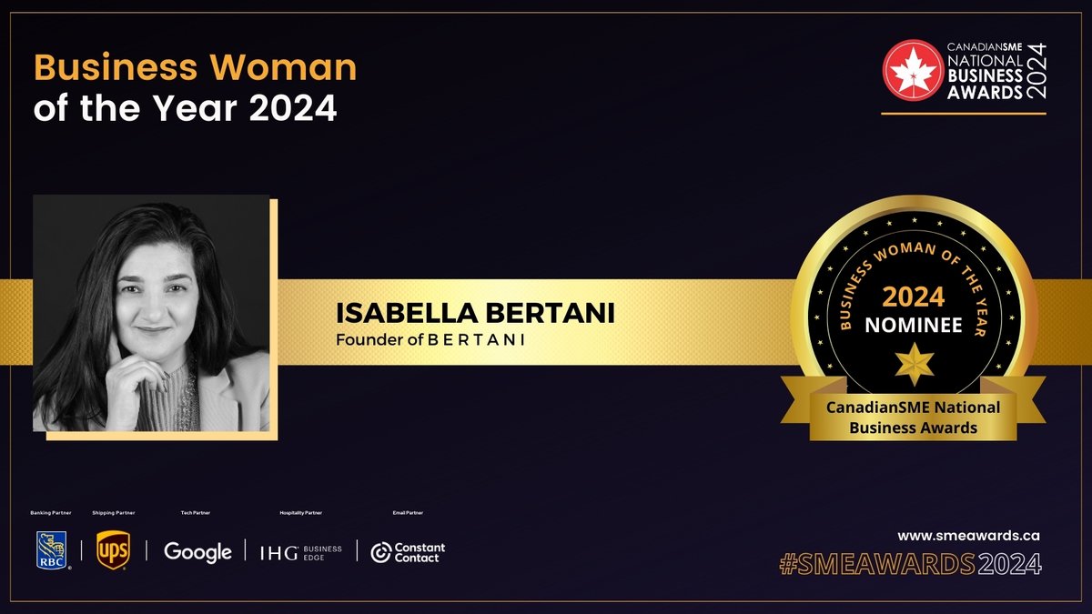 Isabella Bertani, FCPA, FCA Bertani, Founder &amp; Chief Client Strategist of BERTANI, has been named one of the Top 50 Women in Accounting globally by Practice Ignition for two consecutive years!

Nominate now: smeawards.ca/apply-now/

Learn more about SB E R T A N I: