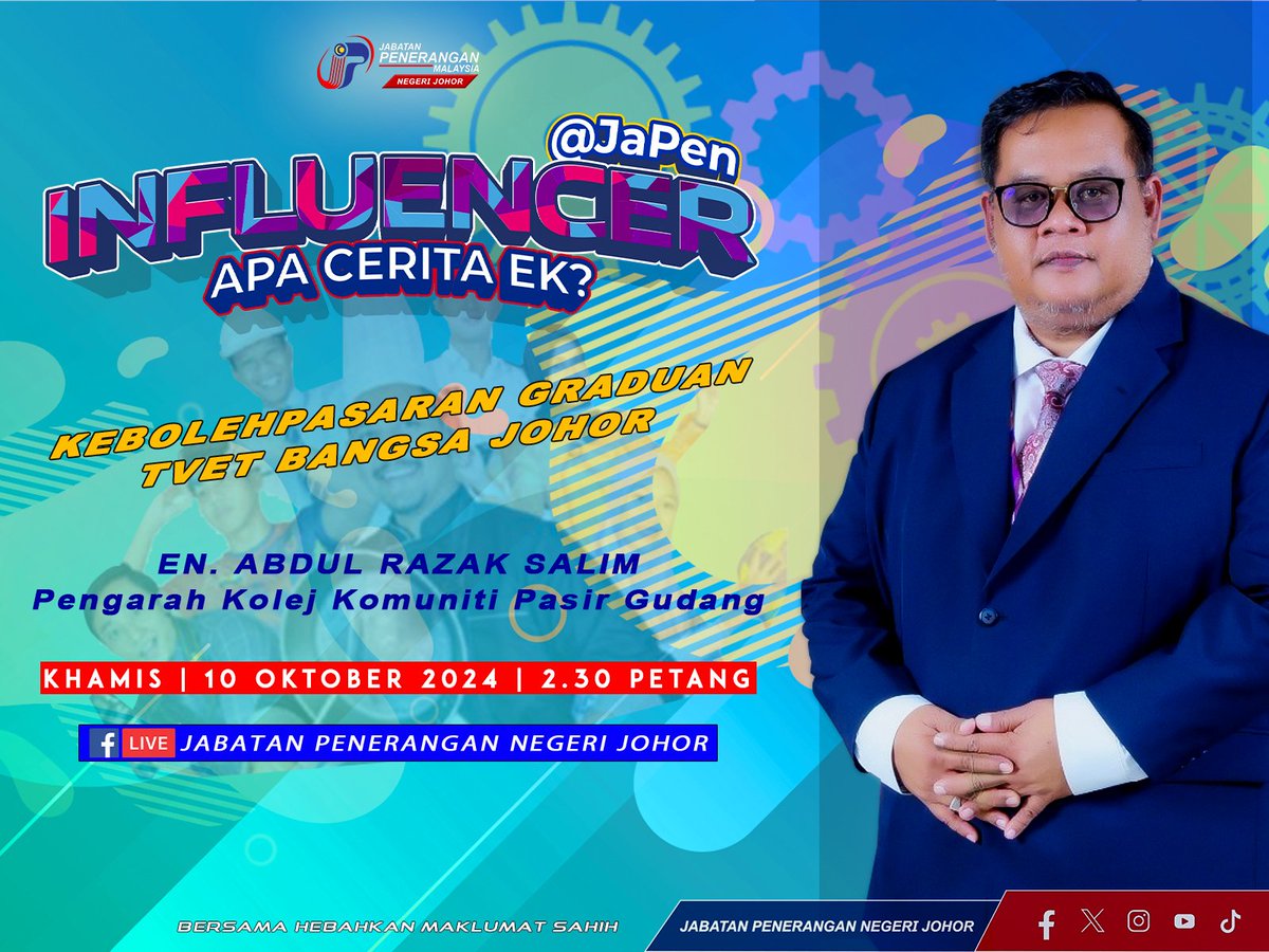 japenjohor's tweet photo. Temui Encik Abdul Razak Salim, Pengarah Kolej Komuniti Pasir Gudang dalam edisi terbaru Influencer@JAPEN Johor sempena Majlis #Konvokesyen Kolej Komuniti Negeri Johor Tahun 2024, esok hari, mulai jam 2.30 petang hanya di https://t.co/69vdkzBEOY.
#InfluencerJAPEN #POLYCC https://t.co/MxXO9XR9zT