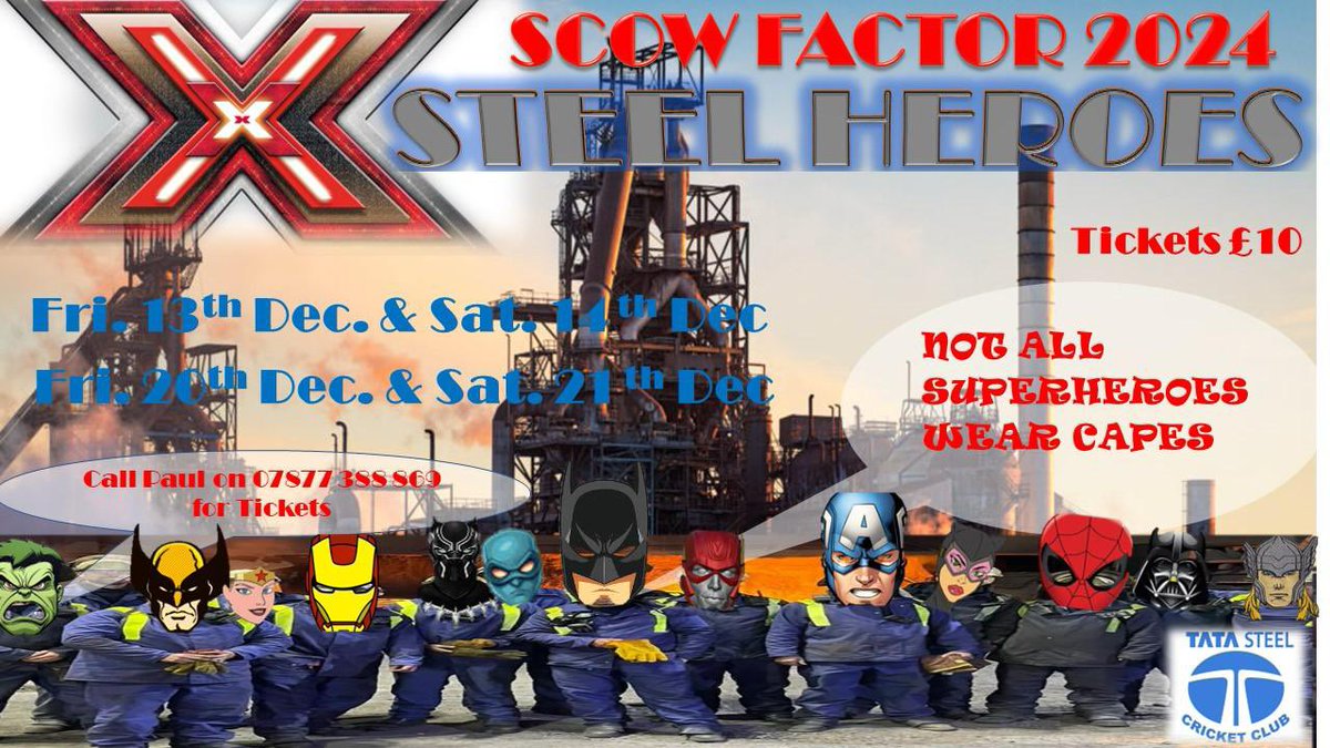 Scow Factor 2024 - Steel Heroes! 🦸‍♂️ 🦹‍♂️

Boys are hard at work practicing and it promises to be a great 4 nights. 🍻🥂

Tickets selling fast! - get in touch to secure your seats!