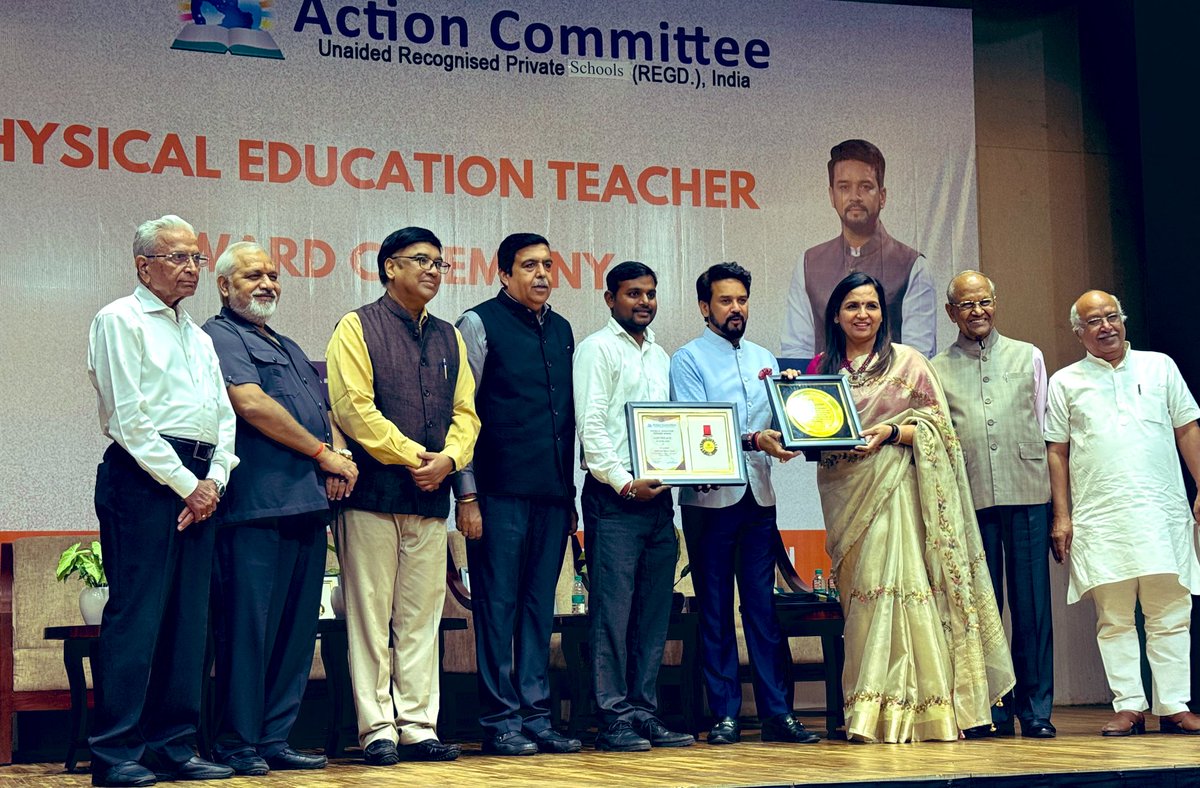 Delighted to attend the Physical Education Teacher Award ceremony today, recognising the immense contribution of our educators in promoting physical fitness among students. Under the vision of PM Shri <a href="/narendramodi/">Narendra Modi</a> Ji, initiatives like #FitIndiaMovement and #KheloIndia are