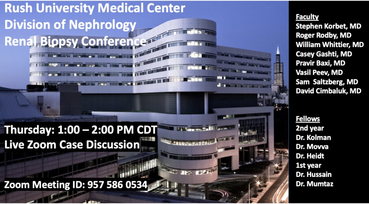Roger Rodby (@nephrodby) on Twitter photo Join us LIVE on Zoom tomorrow 10/10/24 at 1:00 PM CST for a fresh new <a href="/Rush_Nephrology/">Rush Nephrology</a> Renal Biopsy Conference. Tough case with twists and turns, literally and figuratively. #RushRenalRules #RUMCRBC Join us LIVE on Zoom tomorrow 10/10/24 at 1:00 PM CST for a fresh new <a href="/Rush_Nephrology/">Rush Nephrology</a> Renal Biopsy Conference. Tough case with twists and turns, literally and figuratively. #RushRenalRules #RUMCRBC