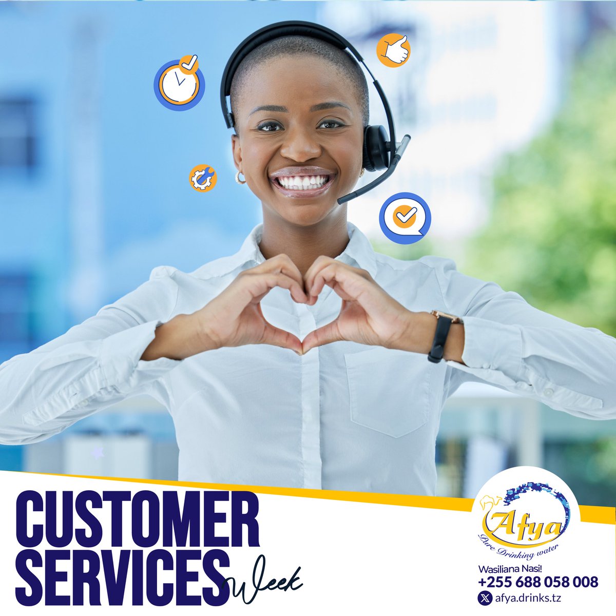 AfyaPure's tweet photo. Happy Customer Service Week! 🎉 At Afya, your satisfaction is our priority. Thank you for your trust and support! 💧 #CustomerFirst #CustomerServiceWeek #Afyadrinkingwater https://t.co/O109cpftPF