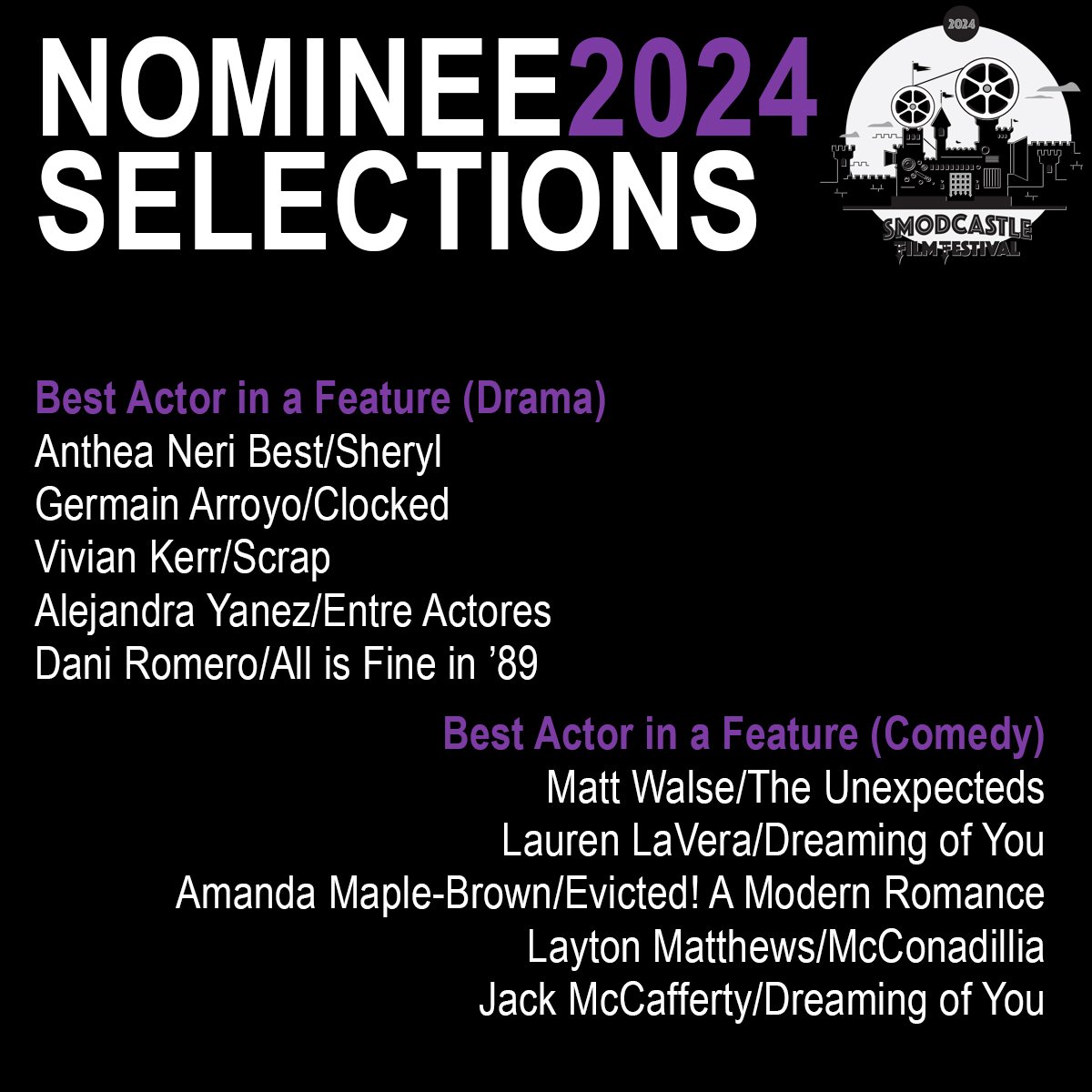(2/2) Congratulations to our 2024 nominees! 

Get your tickets to Smodcastle Film Festival at smodcastlecinemas.com