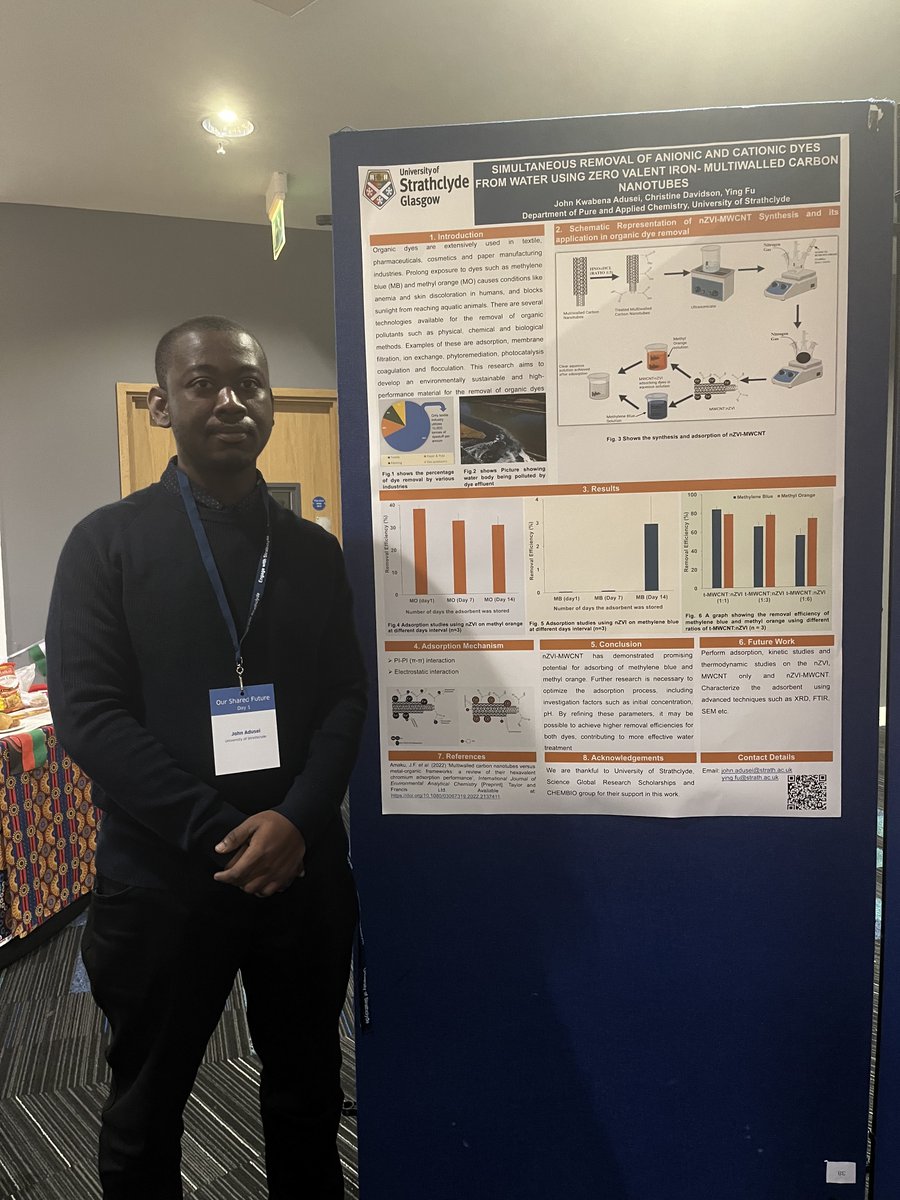Delighted to see My PhD John's  poster has been showcase in the University of Strathclyde’s Diamond Jubilee Event: Developing Our Joint Pathway for Impactful Partnerships in Africa. We are looking forward to see our technology being used in waste water treatment in Africa.