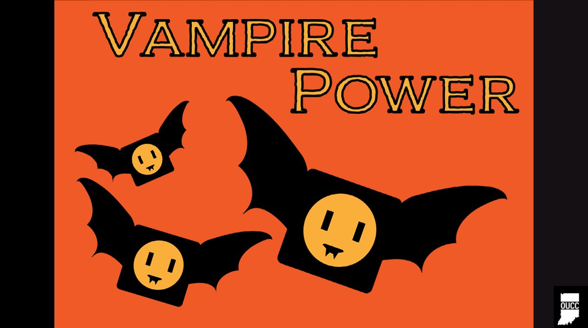 IndianaOUCC's tweet photo. There's a new kind of vampire to watch out for: the energy vampire! Phone chargers or small appliances can still draw power when plugged in, but not in use. Your bill may benefit by checking for this wasted power. Learn more: https://t.co/RQci3cdYjU https://t.co/FYzueICaqC