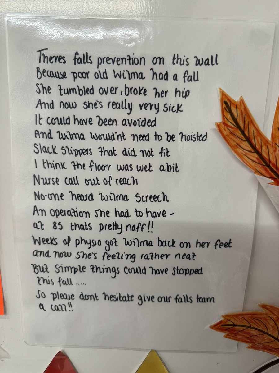 Fran Hunter (Denham) (@frandenham) on Twitter photo This Falls Prevention Poem really made me smile today - written by Gemma one of <a href="/JCUH_Ward11/">Ward 11, JCUH</a> ward sisters 💖 <a href="/JcuhOpm/">JCUH OPM Advanced Nurse Practitioners</a> <a href="/GeriSoc/">British Geriatrics Society</a> #fallsprevention This Falls Prevention Poem really made me smile today - written by Gemma one of <a href="/JCUH_Ward11/">Ward 11, JCUH</a> ward sisters 💖 <a href="/JcuhOpm/">JCUH OPM Advanced Nurse Practitioners</a> <a href="/GeriSoc/">British Geriatrics Society</a> #fallsprevention