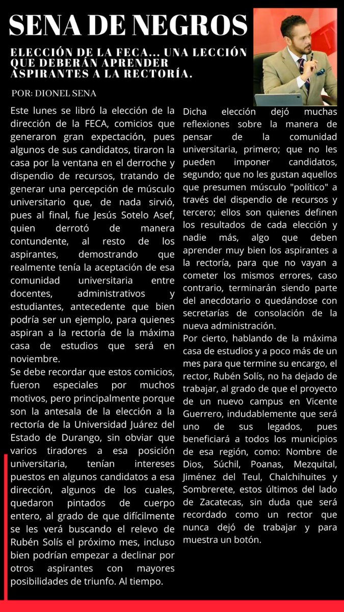 Dionel Sena (@dionelsena) on Twitter photo La elección de la #FECA... Una lección a la que mucho le podrían aprender los aspirantes a la rectoría: La #SenadeNegros de hoy. Ccp <a href="/aguilarsoliss/">Samuel Aguilar Solis</a> <a href="/GustavoRenteria/">Gustavo Rentería</a> <a href="/ClaudioMercadoR/">Claudio Mercado</a> <a href="/mfhh/">Ma. Fabiola Hernández Herrera</a> <a href="/RICH_ARAGON/">RICARDO ARAGON</a> <a href="/juancuit/">Juan C.Avalos Méndez</a> <a href="/luzyolanda09/">Luz Yolanda Martínez</a> <a href="/pepex333/">Pepe contac-x3🇲🇽</a> <a href="/CarloSalinasITD/">Carlos Salinas García.</a> <a href="/jccorral_solis/">Juan Carlos Corral</a> La elección de la #FECA... Una lección a la que mucho le podrían aprender los aspirantes a la rectoría: La #SenadeNegros de hoy. Ccp <a href="/aguilarsoliss/">Samuel Aguilar Solis</a> <a href="/GustavoRenteria/">Gustavo Rentería</a> <a href="/ClaudioMercadoR/">Claudio Mercado</a> <a href="/mfhh/">Ma. Fabiola Hernández Herrera</a> <a href="/RICH_ARAGON/">RICARDO ARAGON</a> <a href="/juancuit/">Juan C.Avalos Méndez</a> <a href="/luzyolanda09/">Luz Yolanda Martínez</a> <a href="/pepex333/">Pepe contac-x3🇲🇽</a> <a href="/CarloSalinasITD/">Carlos Salinas García.</a> <a href="/jccorral_solis/">Juan Carlos Corral</a>