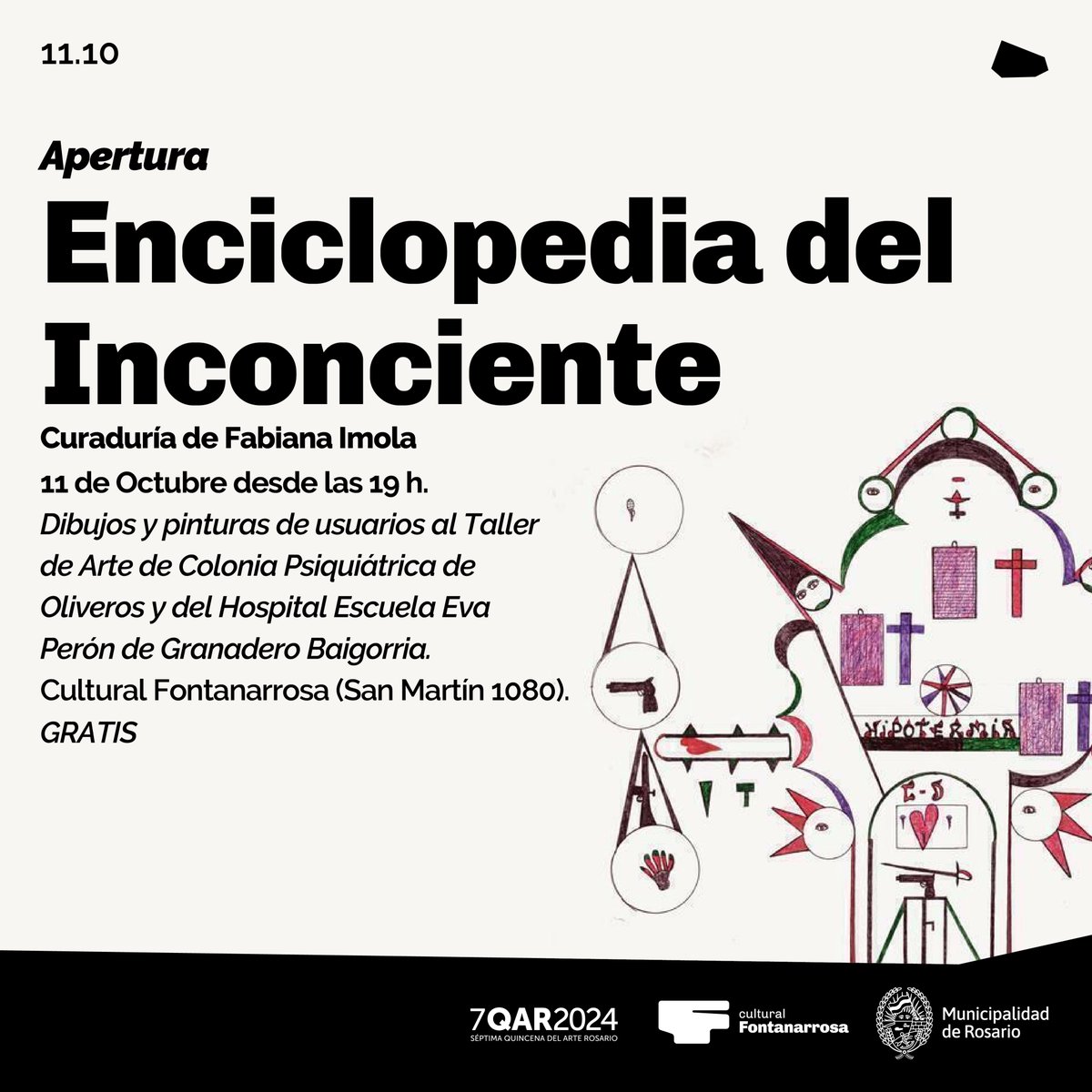 🖌️-Todos los actores sociales de la ciudad tienen algo que decir-
🗓️Este viernes en el marco de la #NochedeMuseos inauguramos Enciclopedia del inconciente, con curaduría de Fabiana Imola y textos de <a href="/FrancoIngrassia/">franco ingrassia</a> 
👉Te esperamos de 18 hasta la medianoche 🌜
#gratis #7QAR