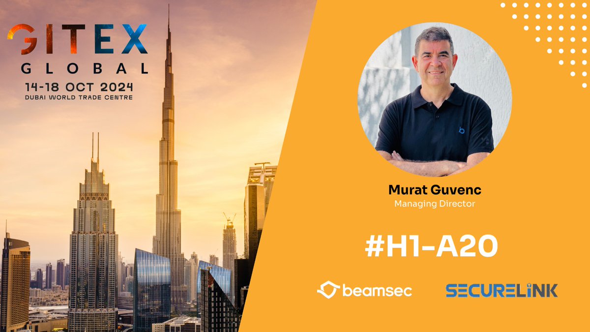 m_guvenc's tweet photo. @BeamSec  is proud to be exhibiting at the biggest tech event in the region, @GITEX_GLOBAL. Join us at the @Secure_Link pavilion, H1-A20, where we’ll be showcasing our new 'Cybersecurity Assessment' service. Take your #CyberSecurity strategy to the next level! https://t.co/RBcV2AQNGj