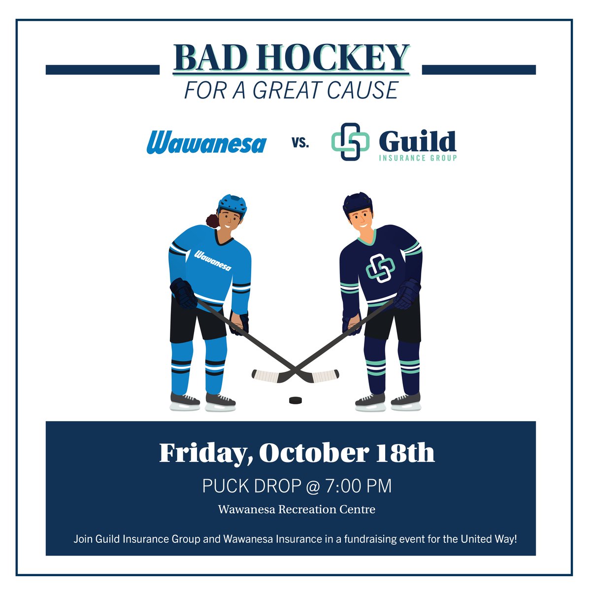 The 2nd Annual Bad Hockey for a Great Cause battle is scheduled for Friday October 18th at 7:00 pm.  All proceeds going to United Way of Brandon &amp; District.  See you there!