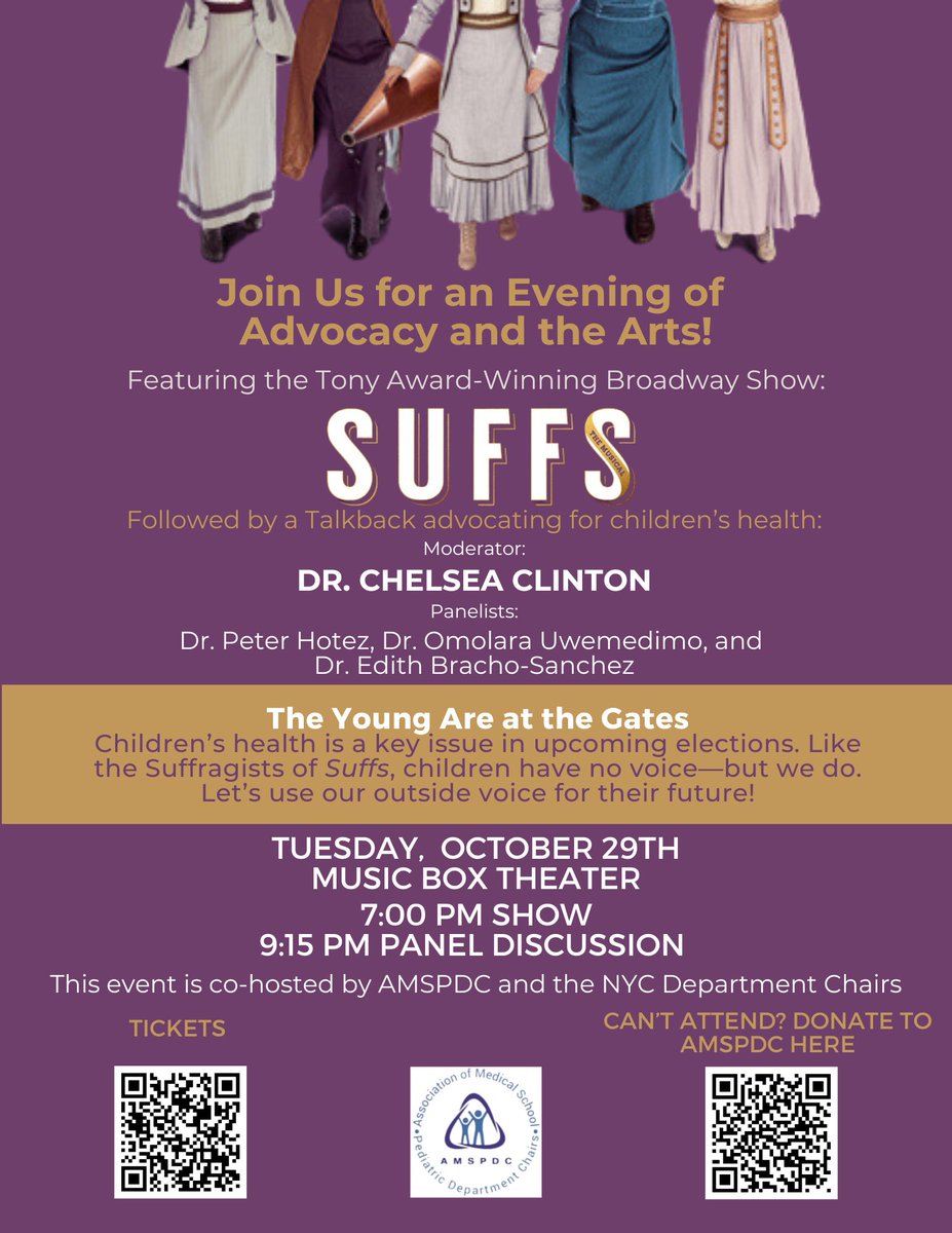 amspdc's tweet image. Do you have your🎟️yet? Don't miss out on the opportunity to advocate for children's health on October 29! @SalliePermar @AnnieAndrewsMD @amspdc @APPDconnect @ChelseaClinton @SuffsMusical @nyphospital @MontefioreNYC @nyulangone @MountSinaiNYC @SuffsMusical @WeillCornell