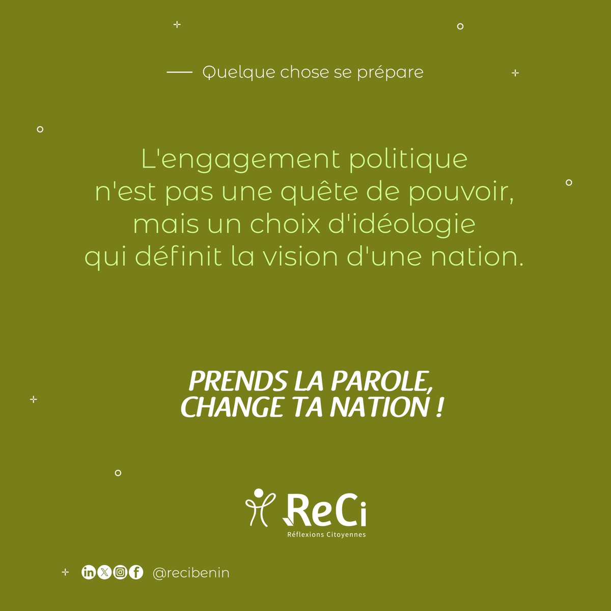 reci_benin's tweet image. Le véritable engagement politique dépasse la quête du pouvoir : c'est un choix d'idéologie qui façonne l'avenir de la nation. 🌍💡 #EngagementPolitique #ChoixIdéologique #VisionNation #Leadership #Afrique