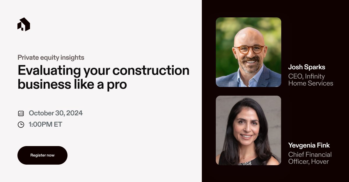 Join Hover’s upcoming webinar and learn how to look at your construction business as an investor, not just an operator. Discover opportunities to improve productivity, increase margins, and grow. 

Register here: bit.ly/3ZSf3S0