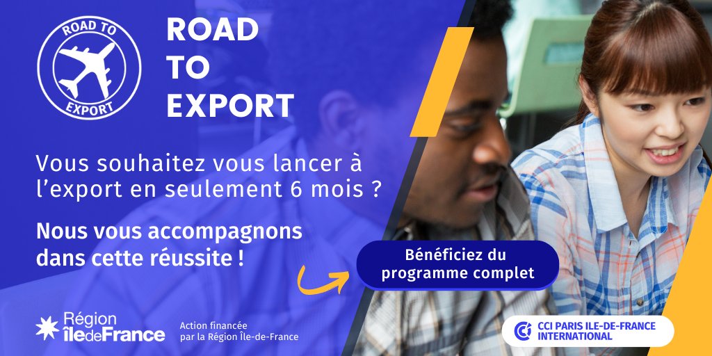 Prenez le chemin du succès à l'international avec le programme Road to #export ! 🌍
Bénéficiez d'un accompagnement de 6 mois pour structurer votre projet et passer en revue toutes les étapes de l'internationalisation.  
Candidatez avant le 22 novembre : entreprises.cci-paris-idf.fr/web/internatio…