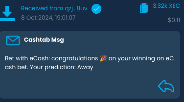 JardineCash's tweet photo. Oi oi - Check this out #eCashArmy #eCashers #Crypto #SportsBetting #Football
Won my first @eCashCommunity @eCashPlay bet on local football with $XEC on Blazers Bets:
https://t.co/wWC8l6U3KN - its fantastic, i wish i had this playing local football
simple 3 way bettingπ₯π₯ https://t.co/MG8NsQ2x2g