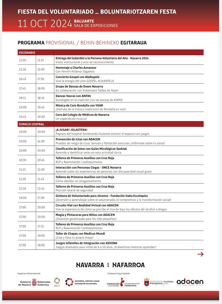 Este viernes el Gobierno de Navarra ha organizado la fiesta del #voluntariado en baluarte, Profesionales Solidarios estará en un stand de 10 a 14 y de 16 a 20 Os esperamos!