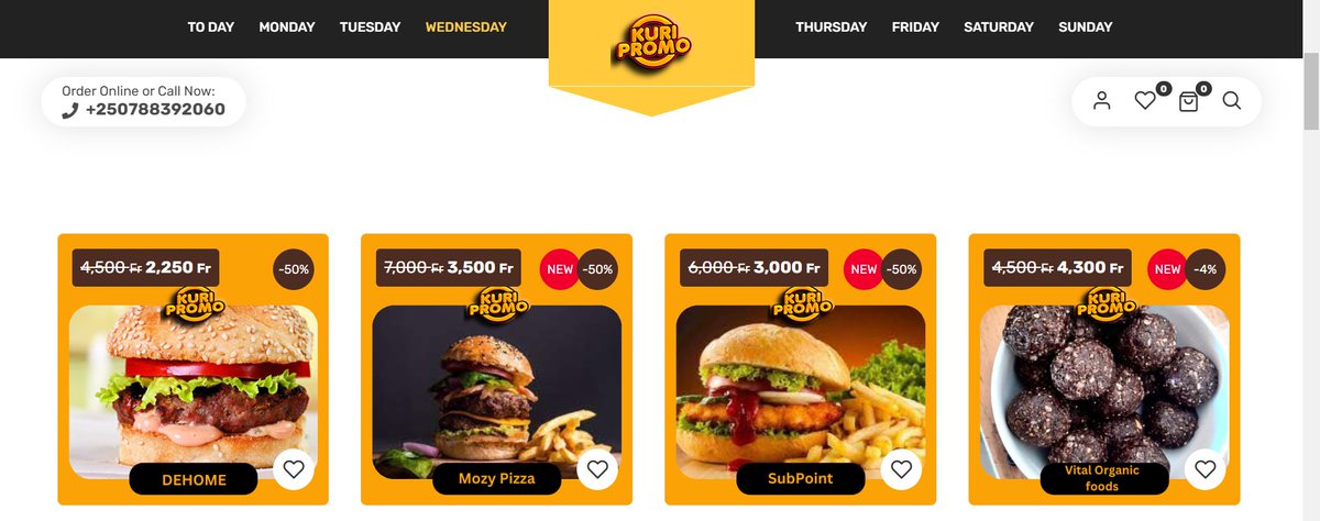 KuriPromo's tweet photo. 🥳 Midweek treats just got better! 🎉 Enjoy up to 50% off on your favorite bites at #KuriPromo 🍔🍕🌱 Order online https://t.co/Rj70U3Mu3z, Indulge without breaking the bank! #FoodDeals #RwandaEats #DiscountDay #PromoWednesday https://t.co/9PImmqGfO2