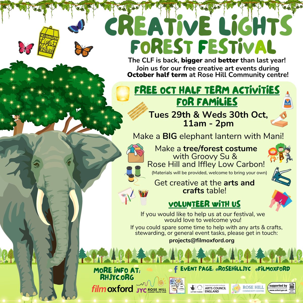 Rose Hill JYC (@rosehilljyc) on Twitter photo Announcing our Creative Lights Forest Festival, in collaboration with <a href="/FILMOXFORD/">Film Oxford</a> & <a href="/RHandILowCarbon/">Rose Hill and Iffley Low Carbon</a>! Full thread below:
Free creative art events during Oct half term for families, help to make a giant elephant lantern with Mani, make a forest/tree costume with Groovy Su and...đź§µ Announcing our Creative Lights Forest Festival, in collaboration with <a href="/FILMOXFORD/">Film Oxford</a> & <a href="/RHandILowCarbon/">Rose Hill and Iffley Low Carbon</a>! Full thread below:
Free creative art events during Oct half term for families, help to make a giant elephant lantern with Mani, make a forest/tree costume with Groovy Su and...đź§µ