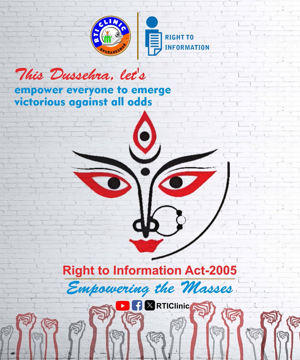 RTIClinic's tweet photo. #HappyDussehra 
#OCTOBER12 #RTIDAY #FileRTI 
Let's keep #RTI alive. File an RTI application today. 
Join us in celebrating 19th anniversary of the law at #EkamraHaat, Bhubaneswar @ 4pm
#RTIDialogue #RTIClinic @IPR_Odisha @UNESCO 
@RTIwala @rtiwalaofficial @rtiindia #dealslistings https://t.co/JVqcVKWONM
