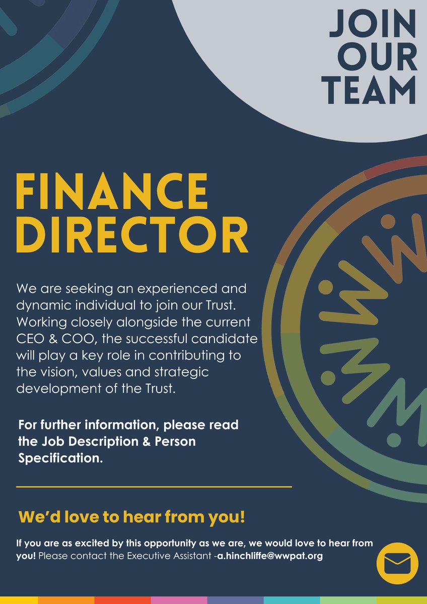 📢Exciting opportunity to join our Trust Central Team as Finance Director! Find out more by visiting our website: 
whitewoodsprimaryacademytrust.co.uk/vacancies/fina…

Help us find someone brilliant 😀

<a href="/rotherhamjob/">Jobs in Rotherham</a> #Recruitment
