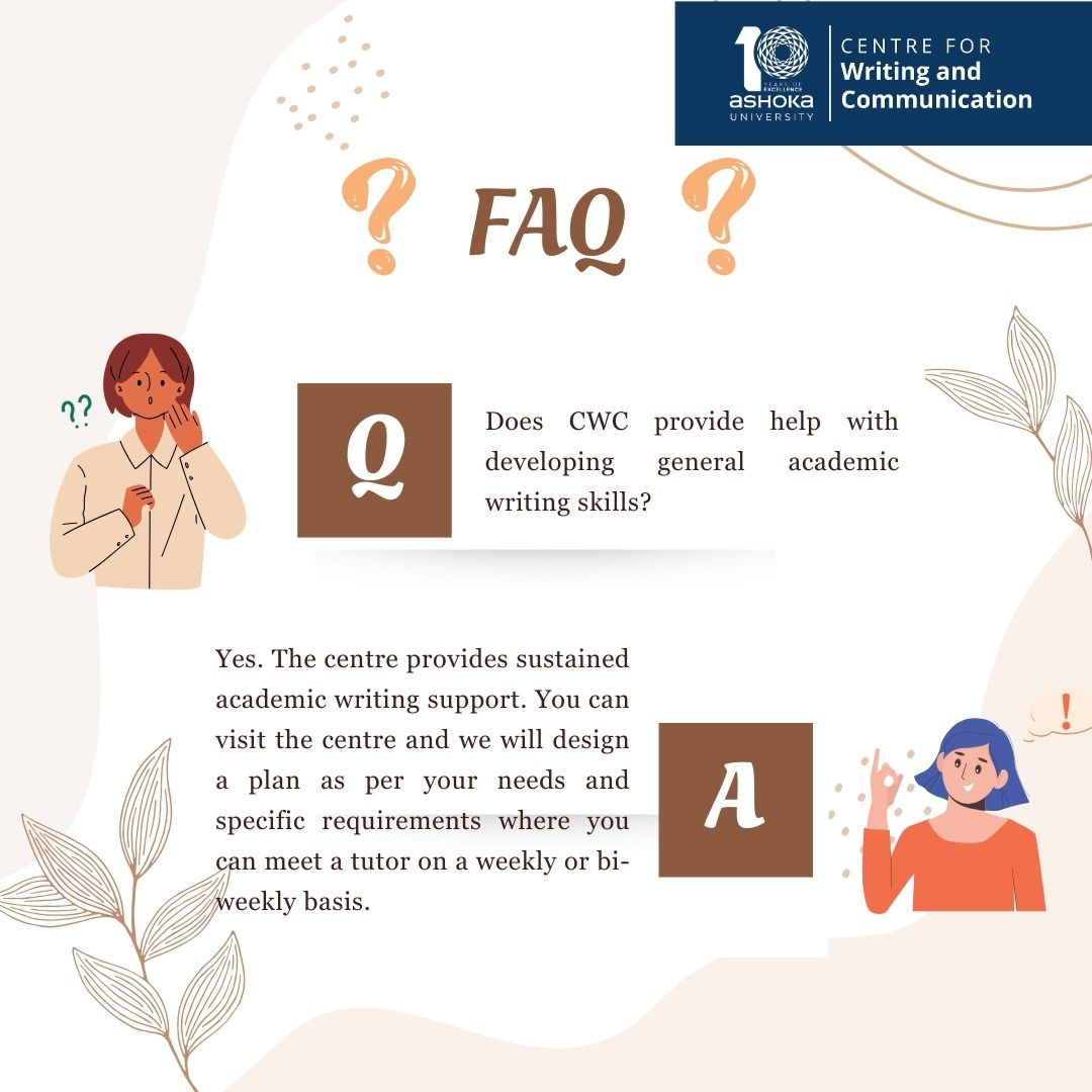 CWC_AshokaUniv's tweet image. Got questions about how CWC can support your writing journey? From brainstorming ideas to enhancing your academic skills, we’re here for every step—whether it’s essays, creative projects, or presentations. Check out our FAQs for more! #WritingSupport #Creativewriting