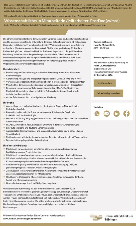 Michael Orth (@molradonc_tub) on Twitter photo We currently have a Job Opening for a PostDoc in the Department of Radiation Oncology with Scientific Focus on Preclinical and Translational Radiobiology. Applications Welcome! <a href="/UKT_RadOnc/">UKT Radiation Oncology</a> <a href="/MolRadOnc_Tub/">Michael Orth</a> We currently have a Job Opening for a PostDoc in the Department of Radiation Oncology with Scientific Focus on Preclinical and Translational Radiobiology. Applications Welcome! <a href="/UKT_RadOnc/">UKT Radiation Oncology</a> <a href="/MolRadOnc_Tub/">Michael Orth</a>