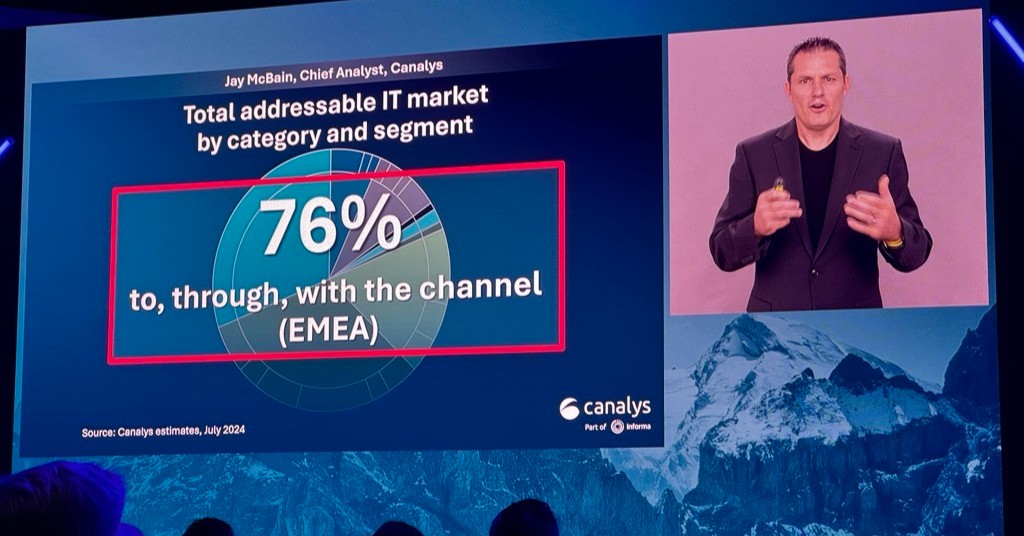 OmdiaHQ's tweet image. Over three-quarters of the EMEA tech industry relies on the channel for business.
Our expert and Chief Analyst Jay McBain joined via video to deliver a data-rich presentation at the Canalys Forums 2024! @Canalys #CanalysForums2024