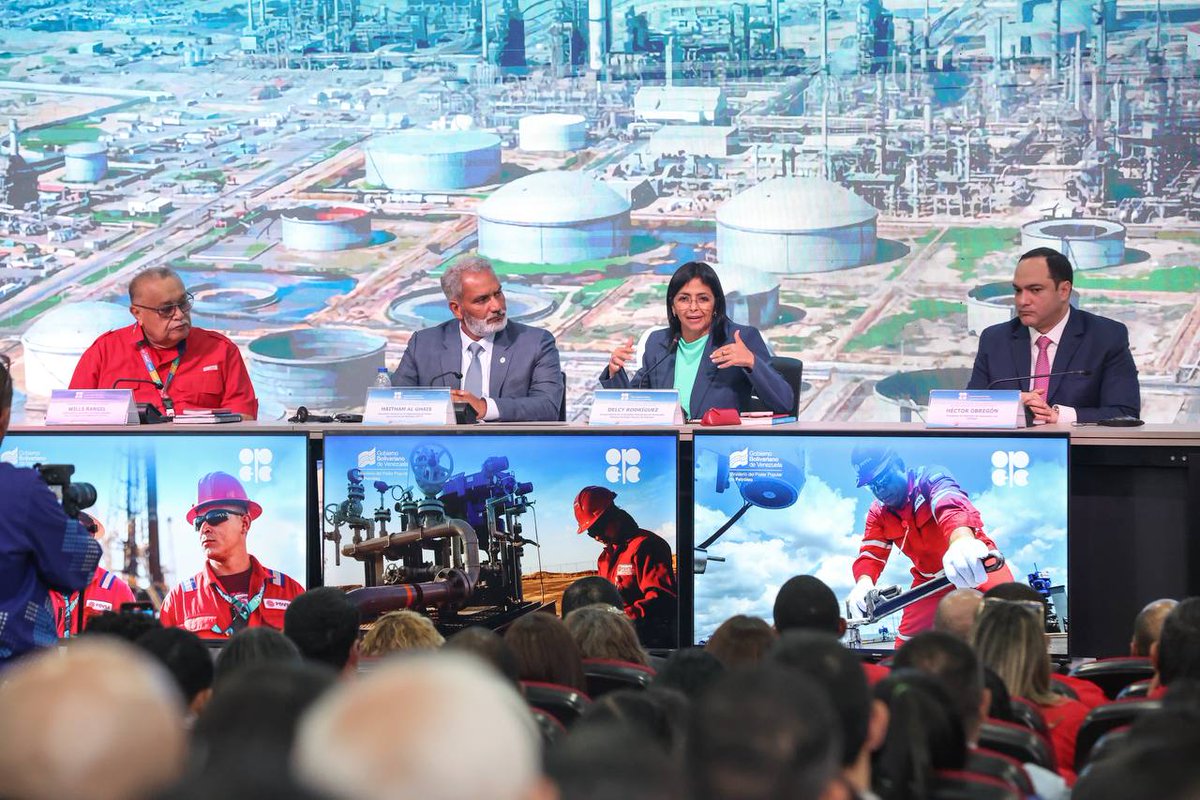 EmbaVEespana's tweet image. Vicepresidenta Delcy Rodríguez @delcyrodriguezv: Venezuela reitera su disposición de fortalecer la unión de países productores de petróleo @OPECSecretariat @PDVSA @VNVenezuelanews  venezuela-news.com/delcy-rodrigue…