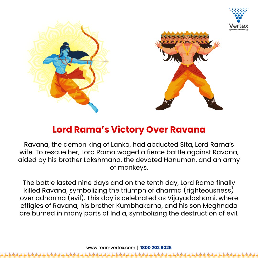 vertex_techsol's tweet image. Happy Dussehra! 🌿✨

Celebrating the triumph of good over evil, truth over lies, and light over darkness. This Dussehra, let’s embrace the spirit of victory and start anew with hope and courage. Wishing you and your loved ones happiness, peace, and success.

#Dussehra  #Festive