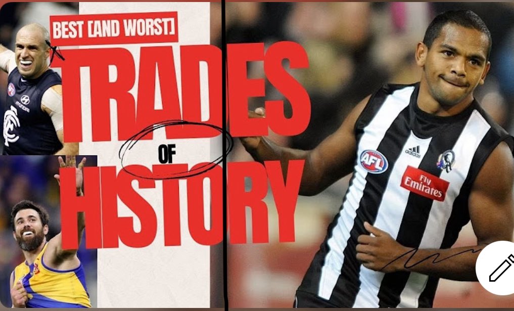 New video up on YouTube - talking the best (or worst depending on your point of view) trades in AFL history with Dave Slutzkin the genius behind draftguru.com.au

youtu.be/-mXyxhTcUIY?si…