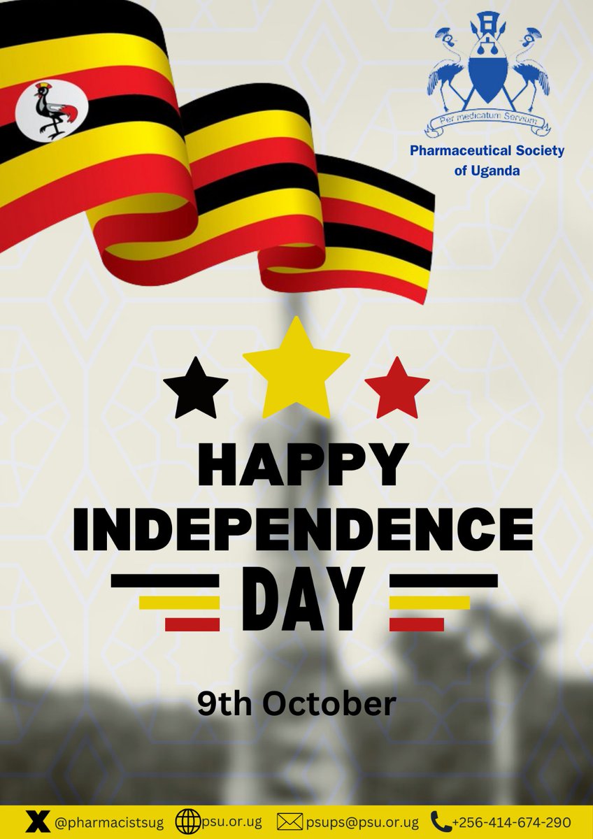 PharmacistsUg's tweet image. On this Independence Day, the Pharmaceutical Society of Uganda honors our journey towards self-reliance. 🇺🇬 We remain dedicated to advancing healthcare and improving the well-being of all Ugandans. Together, let's build a healthier future! 💊
#IndependenceDay